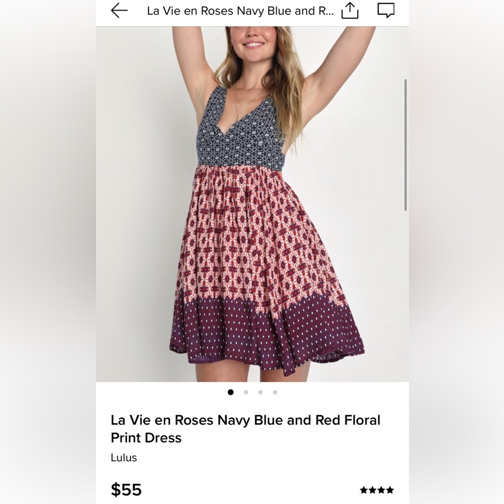 Lulu's Navy Blue and Red Floral Dress